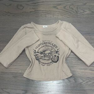 Garage Tan Long Sleeve Tee with Motorcycle Graphic